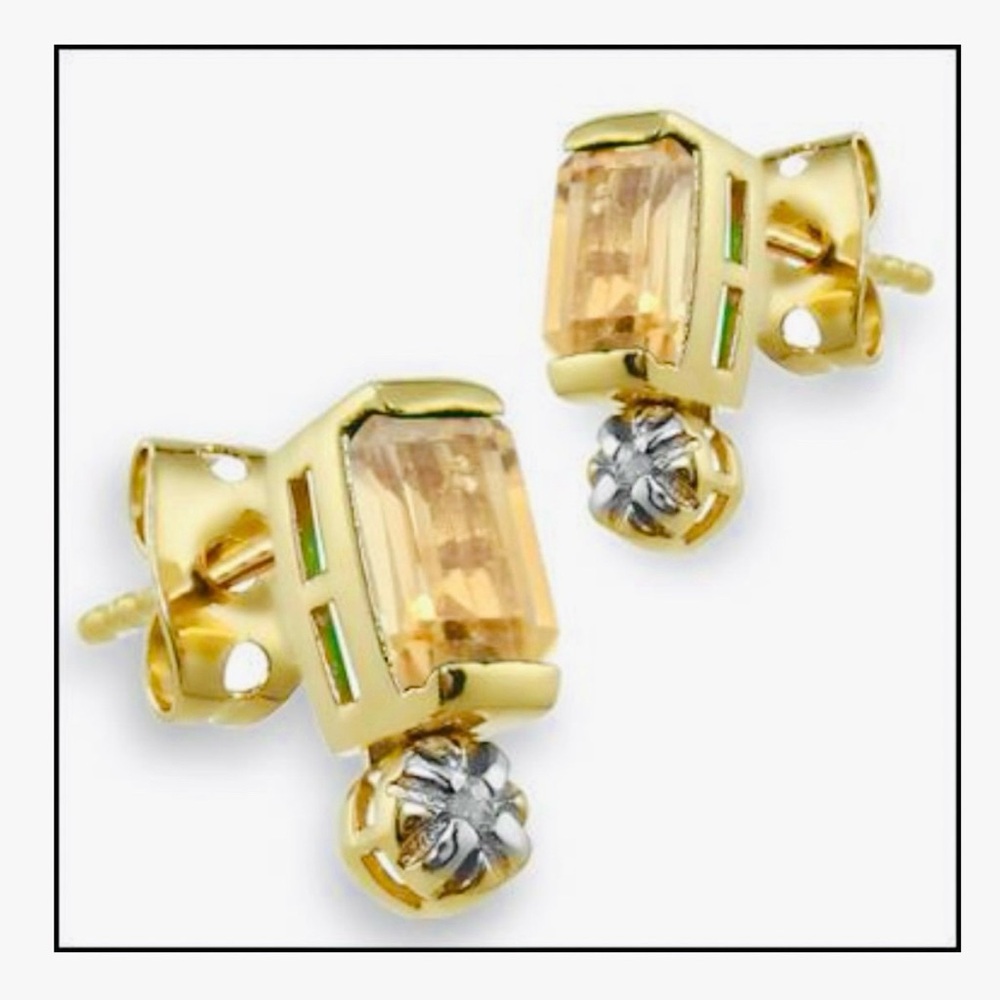 18K Gold BRILLIANT DIAMONDS & CITRINE Designer Earrings